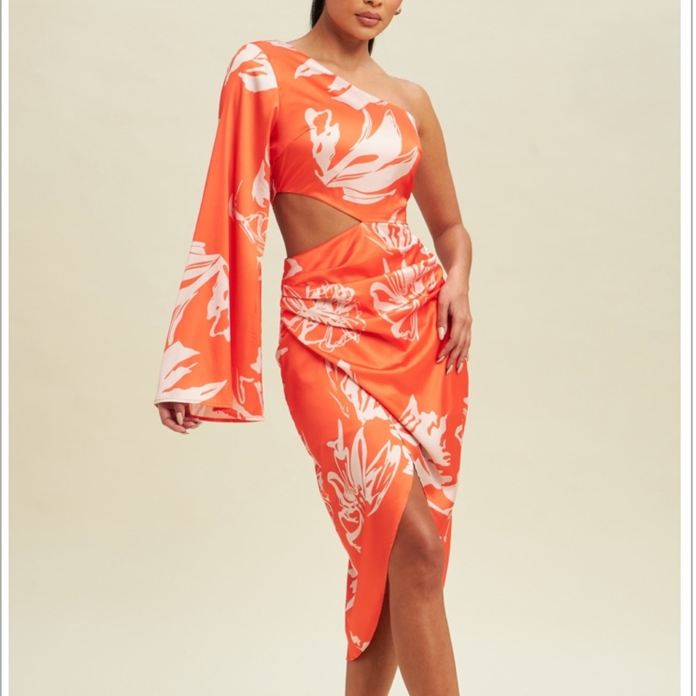 Orange Floral Midi Dress
